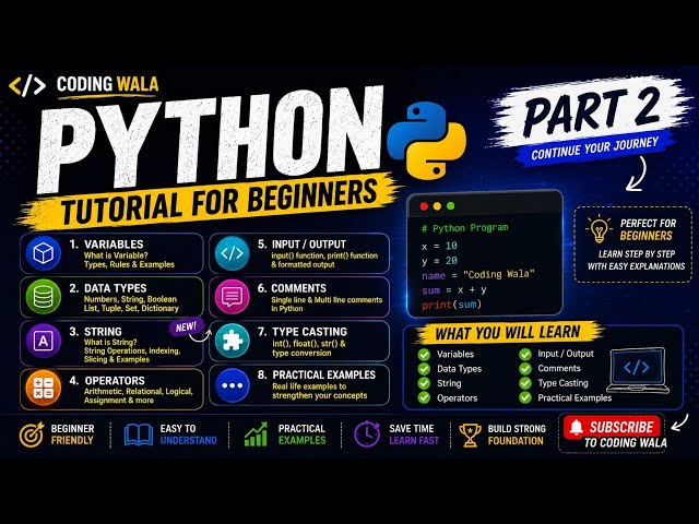 Python Tutorial for Beginners Part 2 | Variables, Data Types, Strings, Operators & Input Output
