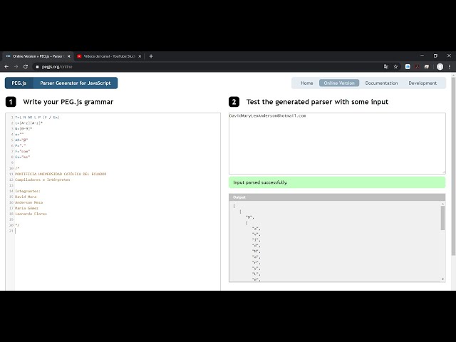 Explicación del uso del PARSER PEG.js - Parser Generator for JavaScript