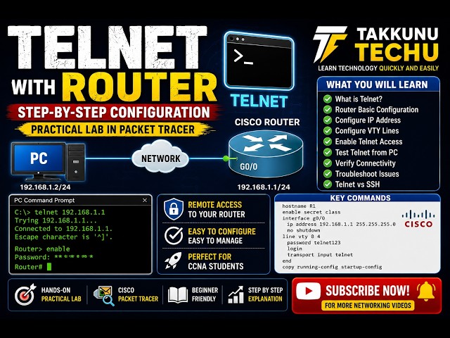 Telnet Configuration on Cisco Router | Step-by-Step Packet Tracer Lab in Tamil |TAKKUNU TECHU