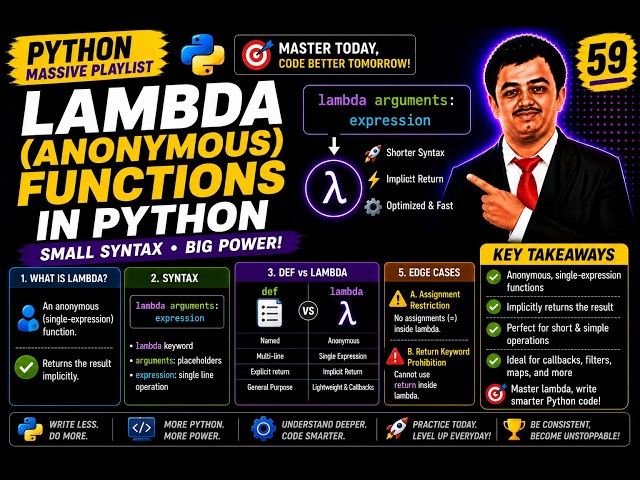 Python Video 59🐍 Lambda Functions in Python 🚀 | Anonymous Functions Explained