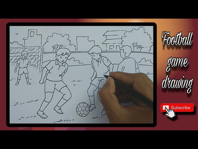 How to draw football game drawing/ football memory drawing/ children playing football drawing