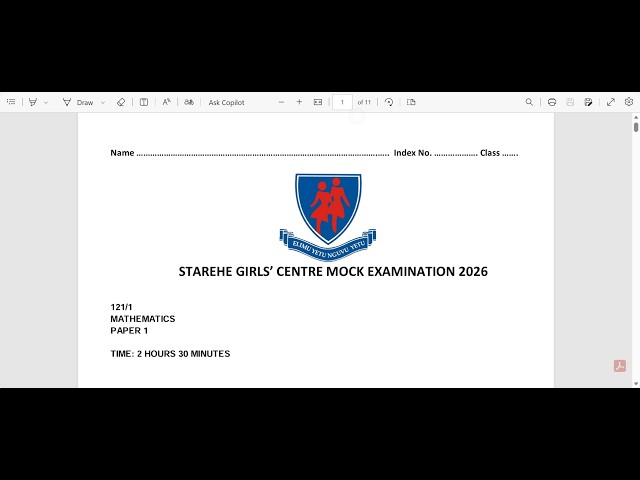 STAREHE GIRLS' CENTRE AND SCHOOL MOCKS, MATHEMATICS PAPER 1 SECTION 1