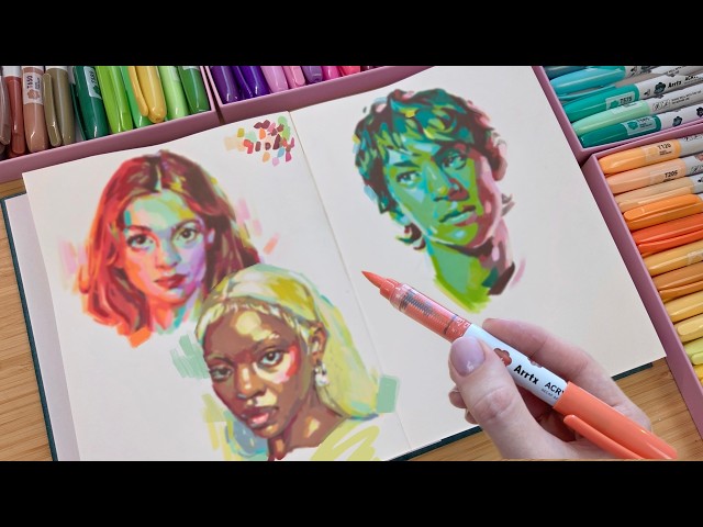 how to sketch Colourful Portraits with Acrylic Markers ✍️✨
