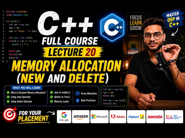 C++ Memory Allocation 🔥 | new & delete Operators Explained | Lecture 20 | C++ Full Course