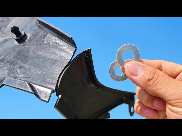 Plastic welding using washers: a unique plastic repair method.