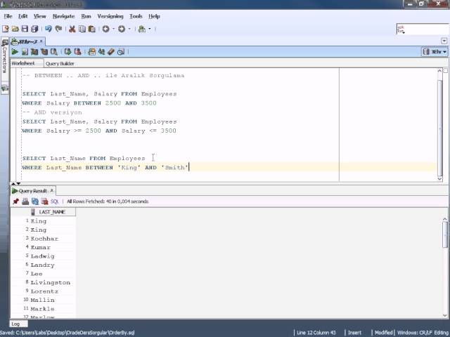 Oracle Veritabanı Programlama - 5 - Between ... And