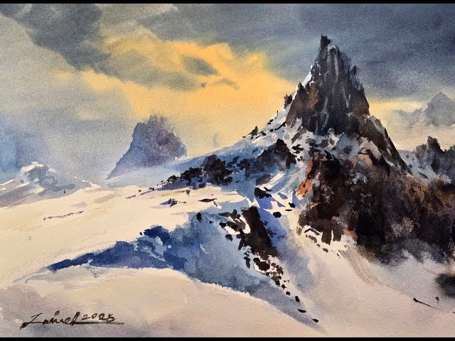 How to Paint a Dramatic Snowy Mountain - Watercolor Tutorial