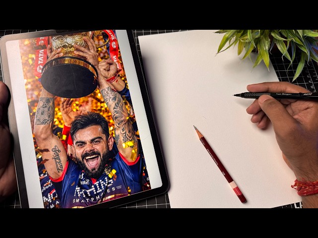 Virat Kohli Drawing,  Virat Kohli With IPL trophy Drawing,  2026 IPL,  Outline Tutorial 😍