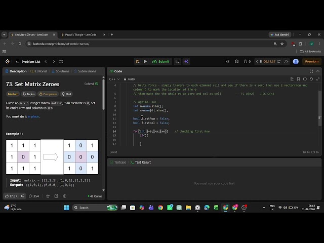 Trying to solve solving Array leetcode questions 1 july