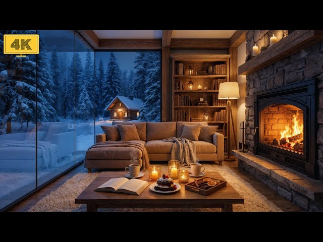Cozy Snowy Cabin ❄️ Celtic Folk & Crackling Fireplace for Writing & Concentration