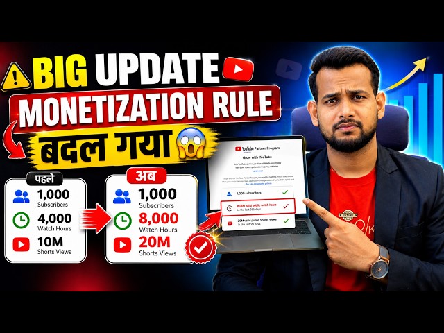 BIG UPDATE 🚨 YouTube Monetization का नया Rule? 8000 Hours + 20M Views!