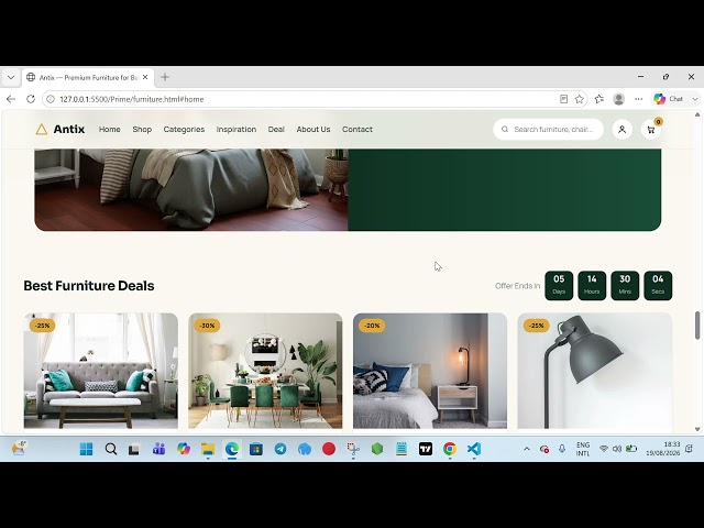 A furniture Ecommerce website built using HTML, CSS and JAVASCRIPT, #viral, #trending