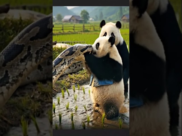 🐼 Panda Mom Saves Baby From Giant Python Fight 🐍 #shorts
