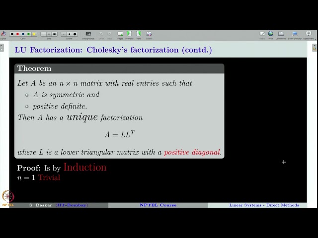 Week 2 : Lecture 11 : Linear Systems: LU-Factorization (Cholesky)