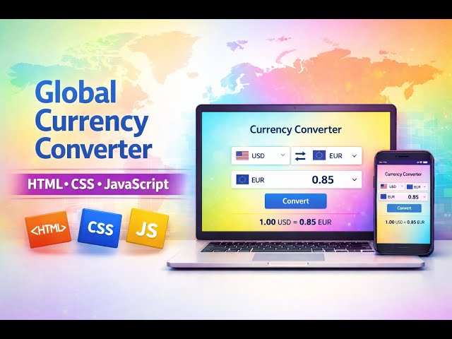 How to build a Global currency converter web application using Html CSS, and Java scripts