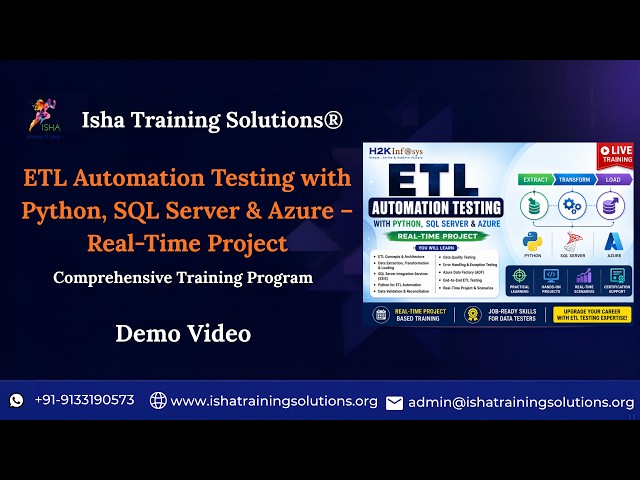 ETL Automation Testing Demo Video 4th August 2026 .Call/ WhatsApp on +91-9133190573 to Enroll