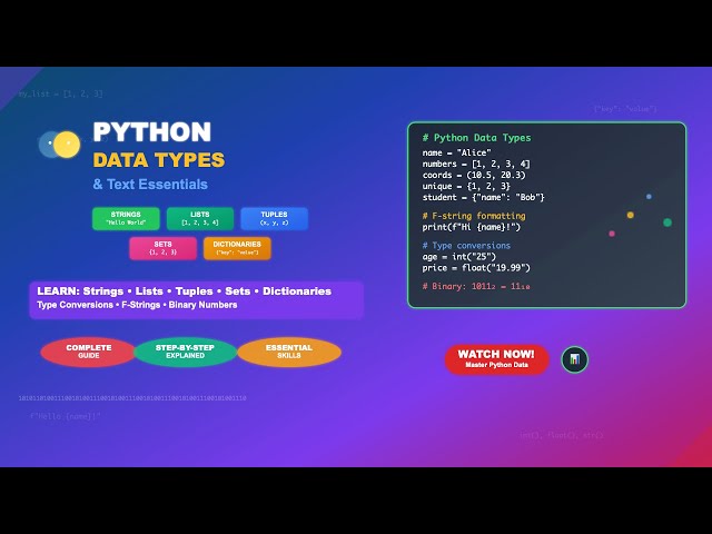 Python Programming Tutorial for Beginners:  Strings, Lists, Tuples, Sets, Dictionaries