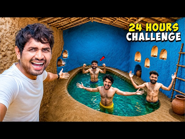 We Spent 24 Hours In a Secret Underground Swimming Pool Challenge 😱