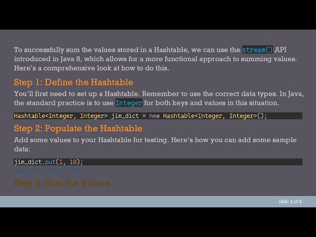 How to Sum Values in a Hashtable Using Java