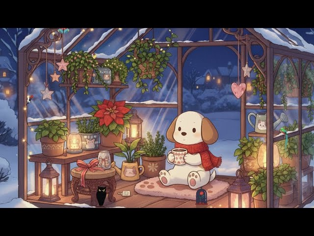 Cozy Dog Chilling in Winter Greenhouse ❄️ Dreamy Lofi Beats for Study & Relax ☕ Stay Warm All Night