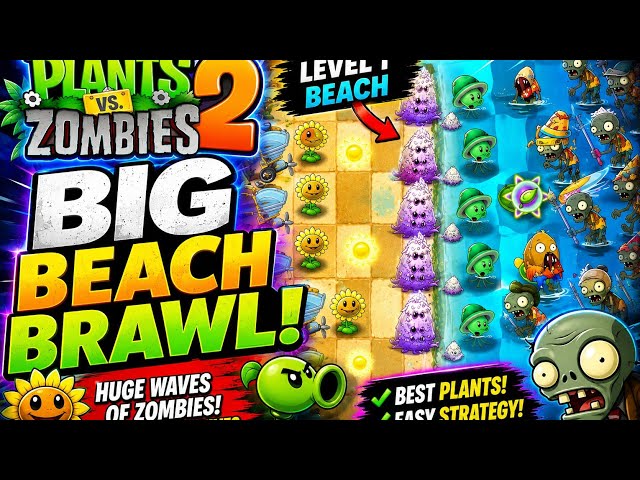 Plants vs Zombies 2 Big Beach Brawl Level 1 Walkthrough | Easy Strategy | PVZ 2 Gameplay #world #pvz