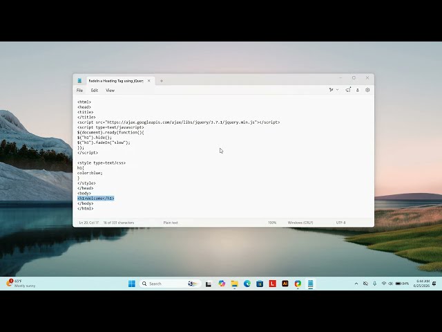 fadeIn Heading Tag using jQuery