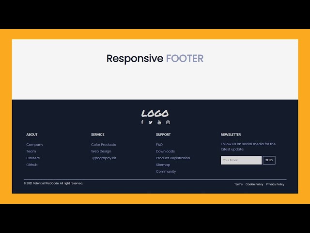 Responsive Footer Website Design using HTML & CSS | Hover effect and Newsletter