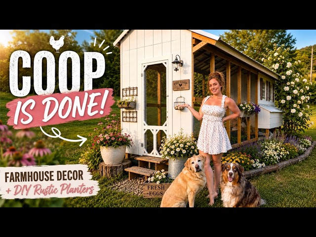 Chicken Coop Build is COMPLETE! Decorating ideas: DIY rustic Planters & farmhouse art
