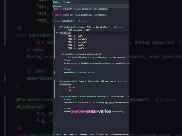 Necesitas 2 datos en un test? Usa @CsvSource  #java #springboot #tdd