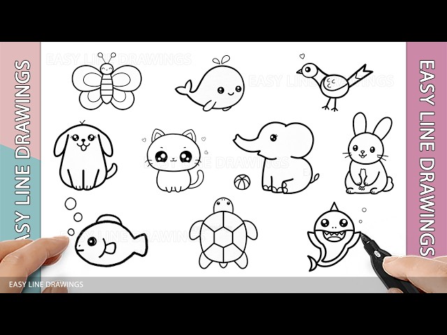 10 Easy Cute Animals Easy Line Drawings for Kids & Beginners | Simple Mini Doodle Art!