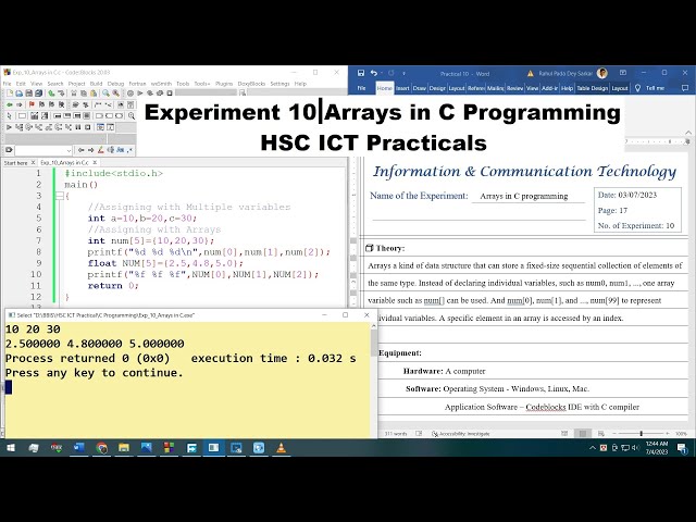 Experiment 10 | Arrays in C Programming | HSC ICT Practical