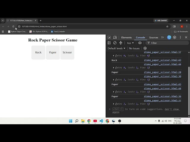Upgrading Rock Paper Scissors with State Management using JavaScript Objects .