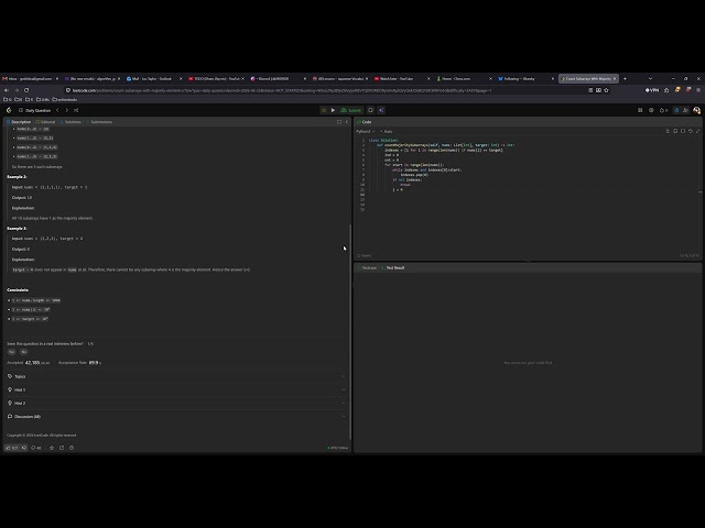 Leetcode  3737  Count Subarrays With Majority Element I