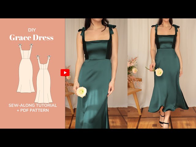 Grace Dress | DIY Square Neck Cami Satin Midi Dress | Sewing Tutorials