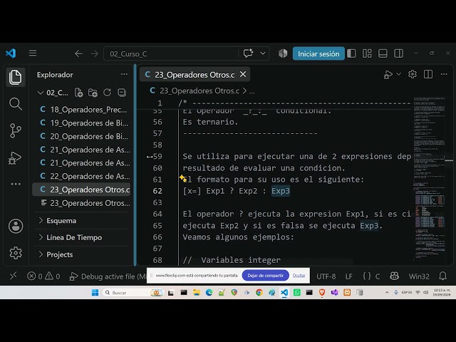 Curso de C Clase 23 Otros Operadores sizeof coma condicional | Escuela Libre de Programación