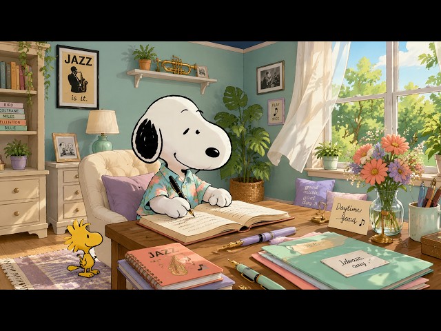 Snoopy’s Peaceful Writing Room 🌿 Soft Jazz for Work, Reading & Calm Mind