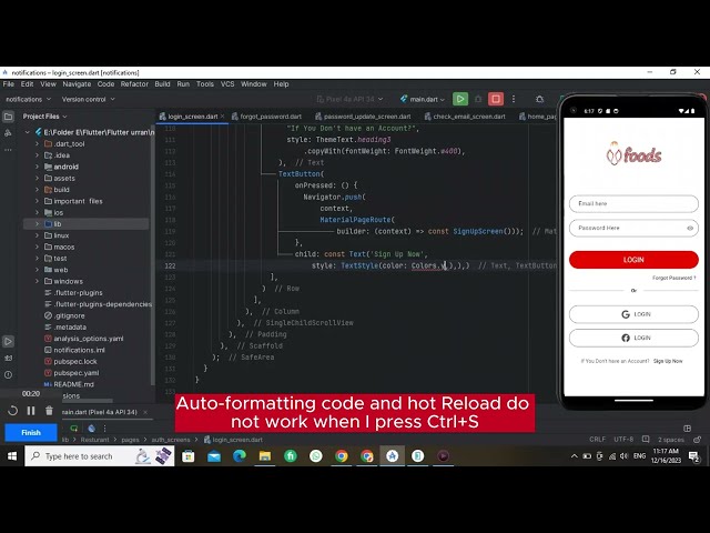 Flutter hot reload does'nt work in Android Studio On Save and enable Auto-Format On Save
