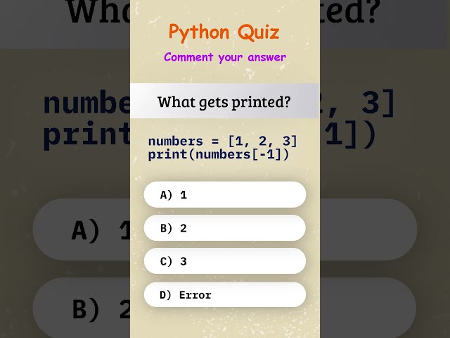 Python Quiz : List Trick 🤯 | What Does a List[-1] Print? #pythonquiz #pythonquestions #learnpython