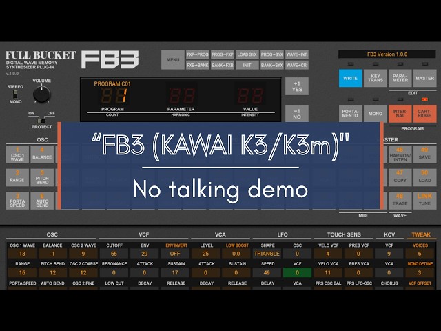 FREE SYNTH: FB3 (Kawai K3/K3m Emulator) - No talking demo