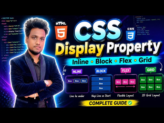 HTML & CSS Display Property Explained | Inline, Block, Inline-Block, Flex, Grid & None