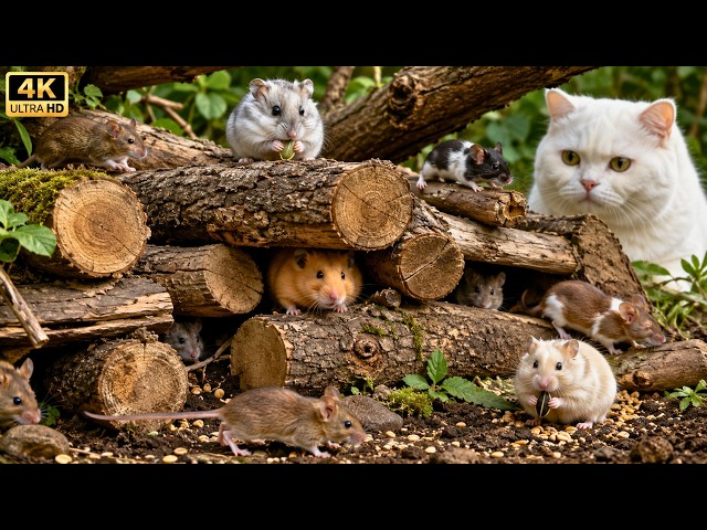 Between Stacked Firewood 🪵 Mice and Hamsters Explore in Cat TV For Curious Cats