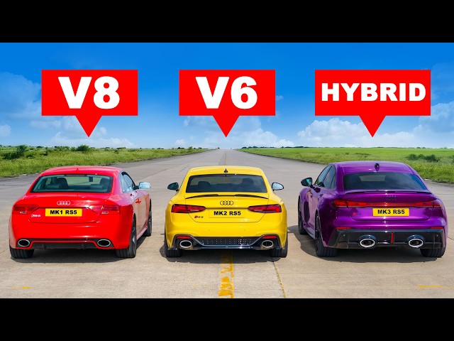 Audi RS5 V8 v V6 v Hybrid: DRAG RACE