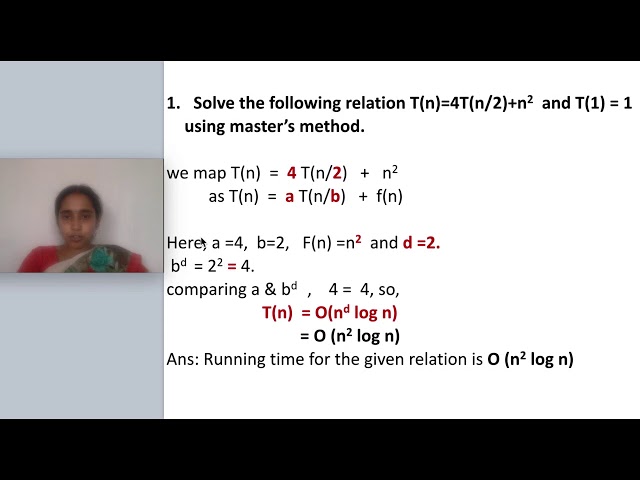 Eg1: Analysis of recursive equation using master's method