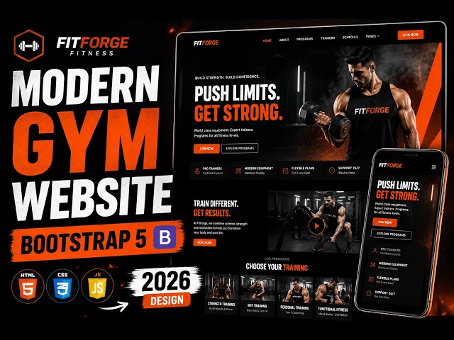 🔥 Modern Gym & Fitness Website Design with Bootstrap 5 | Responsive HTML CSS Website 2026