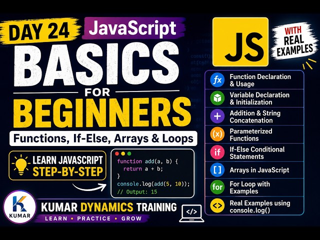 Day 24 JavaScript Basics for Beginners   Functions, If Else, Arrays & Loops with Real Examples