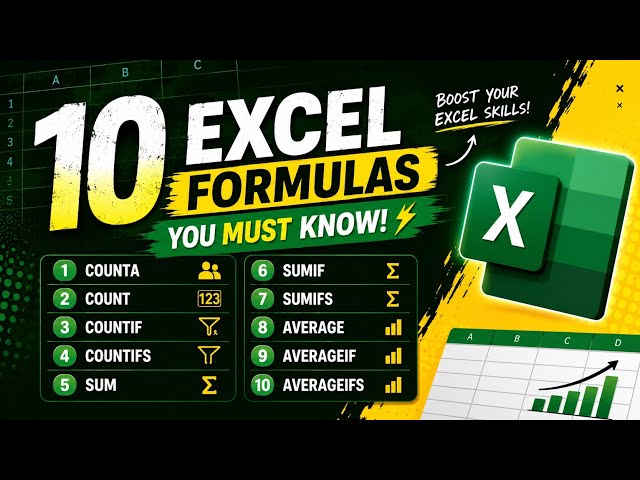 10 Most Useful Excel Formulas You MUST Know | COUNT, COUNTIF, SUMIF, AVERAGEIF & More 🔥 