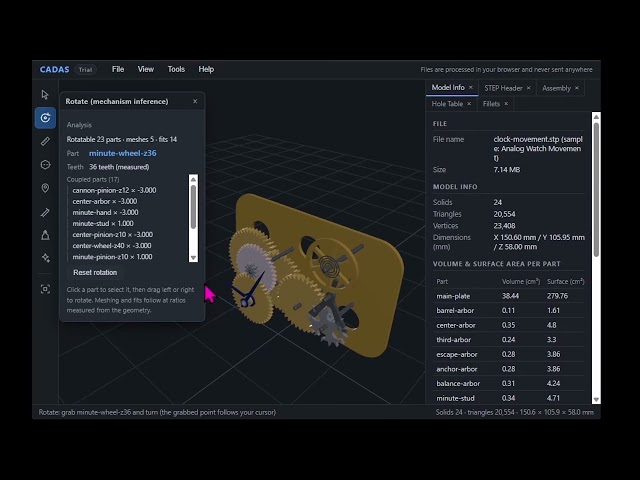 CADAS in Action — 3D CAD Viewer & AI Analysis in Your Browser. STEP Files Never Leave Your PC