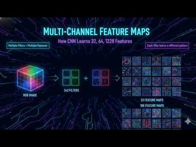 How CNN Creates 32, 64, 128 Feature Maps | Multi-Channel Convolution Explained