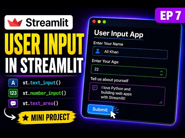 How to display user Input in Streamlit | Text Input, Number Input & Text Area