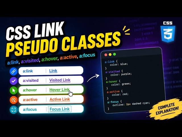 CSS Pseudo Classes Tutorial in Hindi | a:link, a:visited, a:hover, a:active & a:focus Explained
